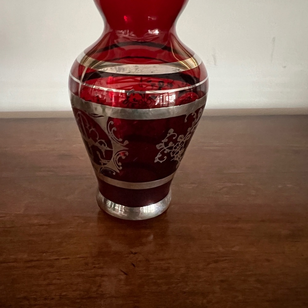 Beautiful cranberry glass with sterling overlay,5” high,Lion of St.Mark & Venice